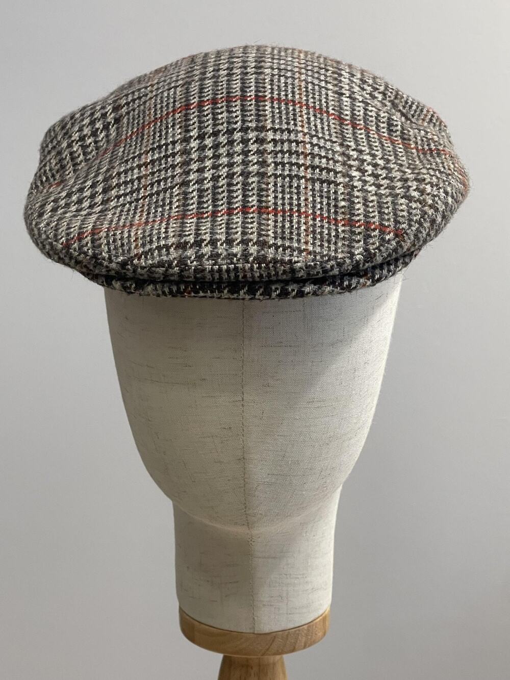 Hat Cap Flat Mens Size 7 1/8 Gray Plaid Tweed Wool Polyester Lined Fall Casual